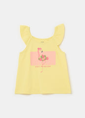 Ovs Cotton Tank Top With Frills And Print