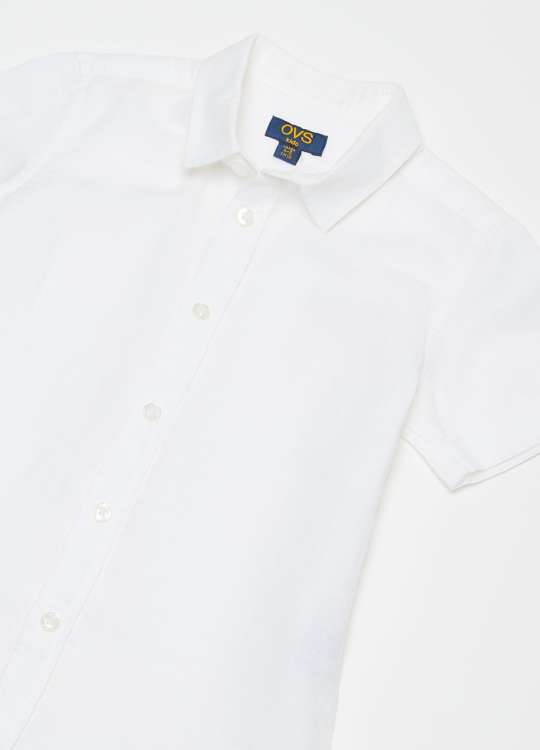 Ovs Solid Colour Linen And Cotton Shirt