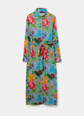 Striped Shirt Dress With Flowers Design