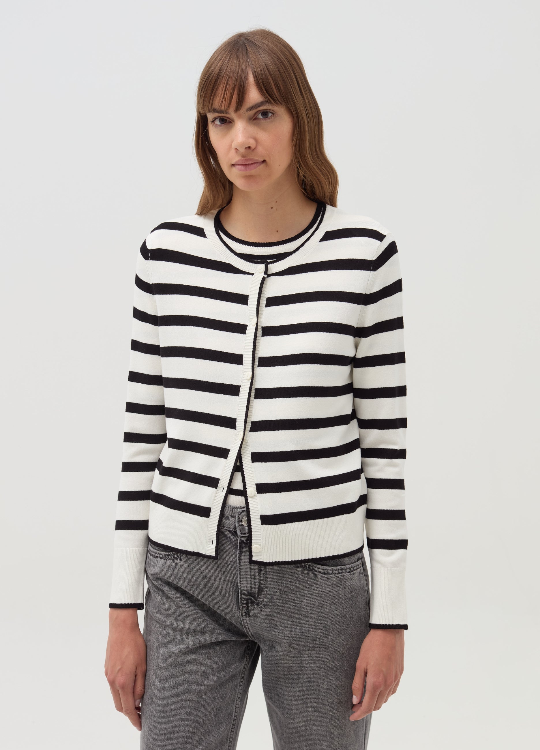 Striped Cardigan With Round Neck