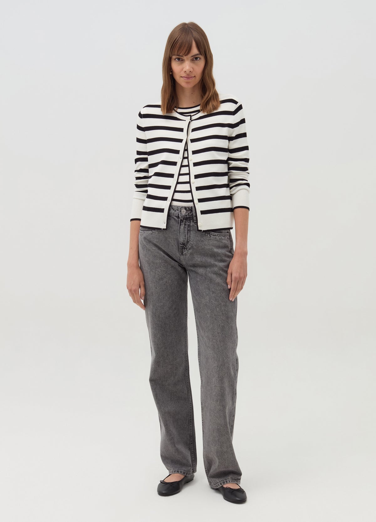Striped Cardigan With Round Neck