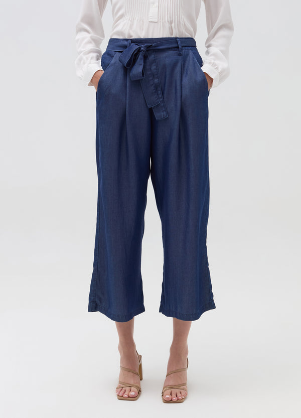 Ovs Denim-Effect Fluid Trousers With Belt