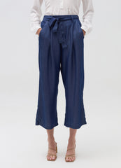 Denim-Effect Fluid Trousers With Belt