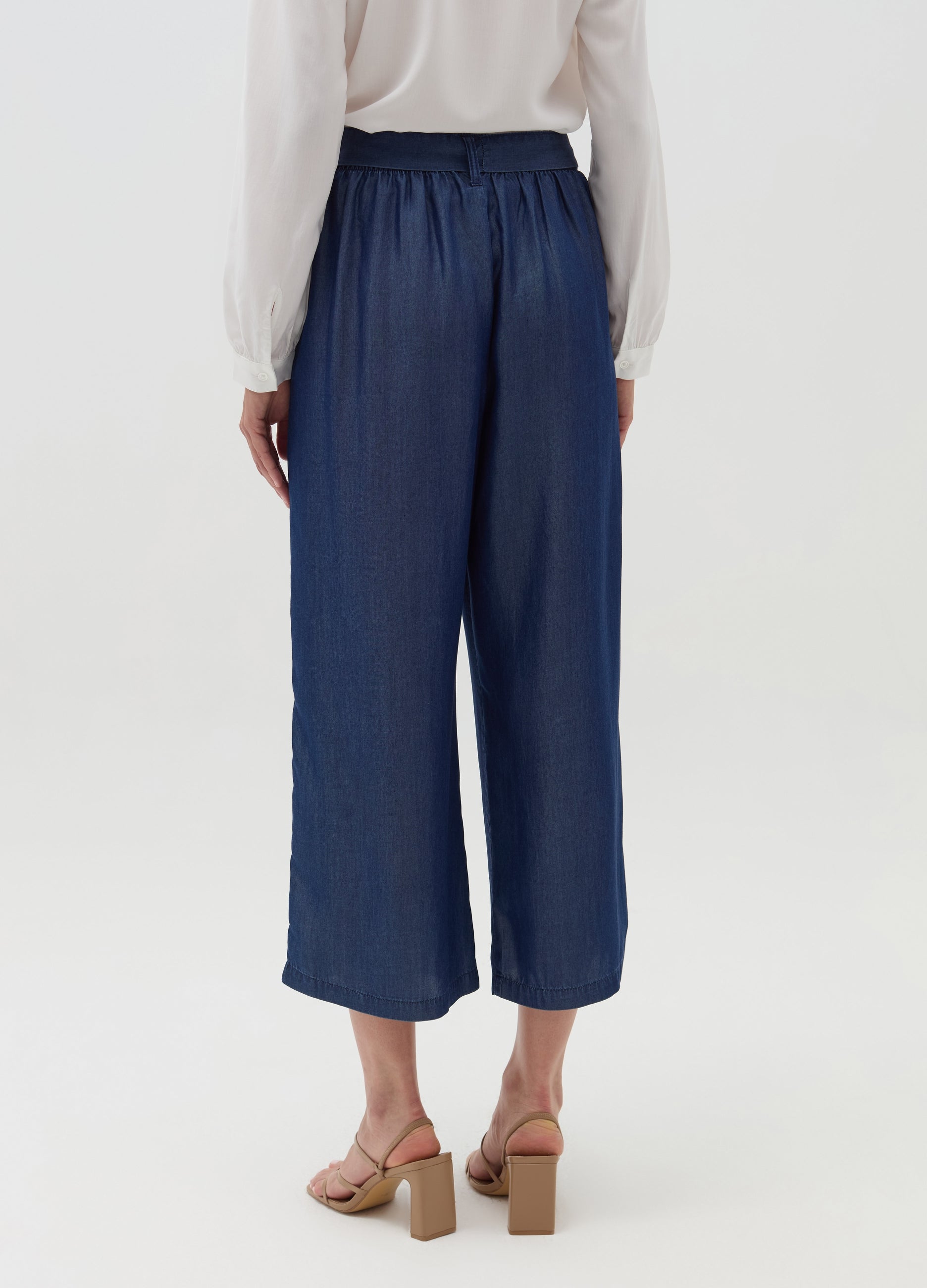 Denim-Effect Fluid Trousers With Belt