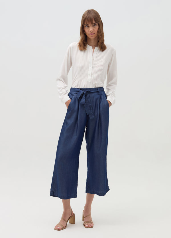 Ovs Denim-Effect Fluid Trousers With Belt