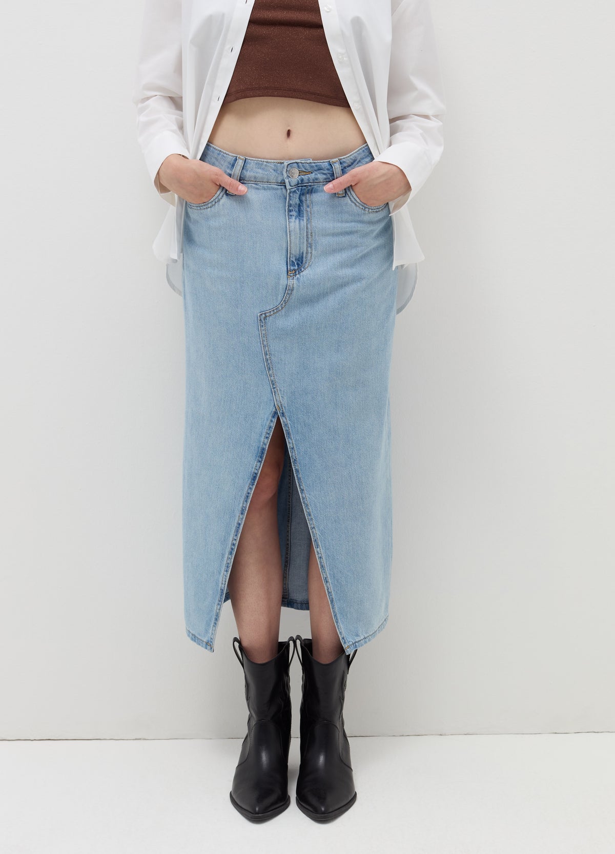 Ovs Long Denim Skirt With Split