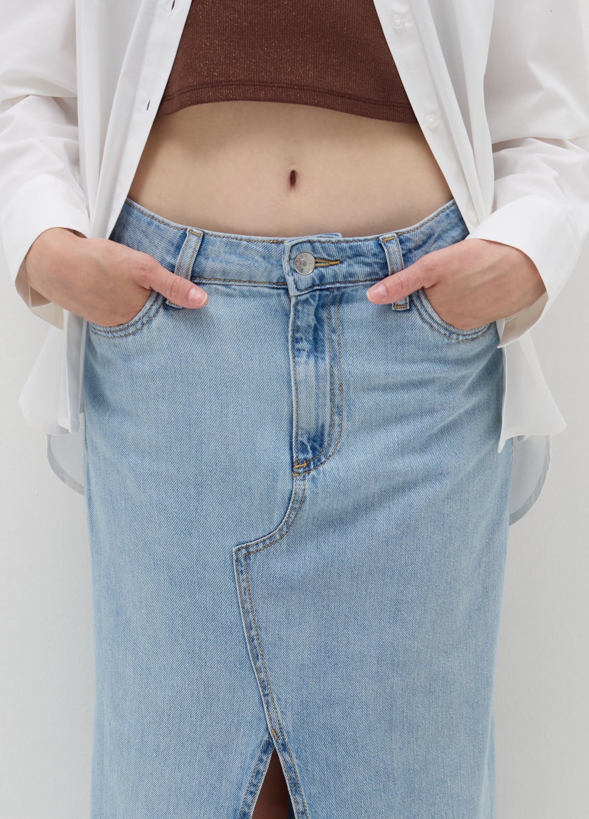 Ovs Long Denim Skirt With Split