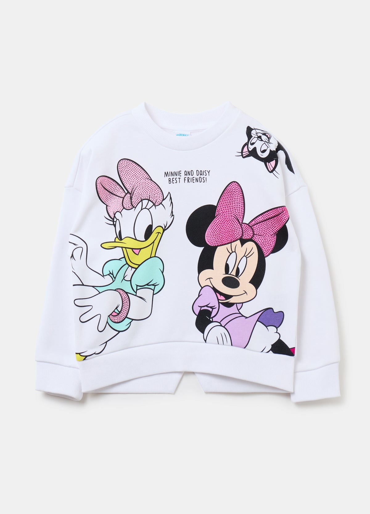 Sweatshirt With Minnie Mouse And Daisy Duck Print With Diamantés