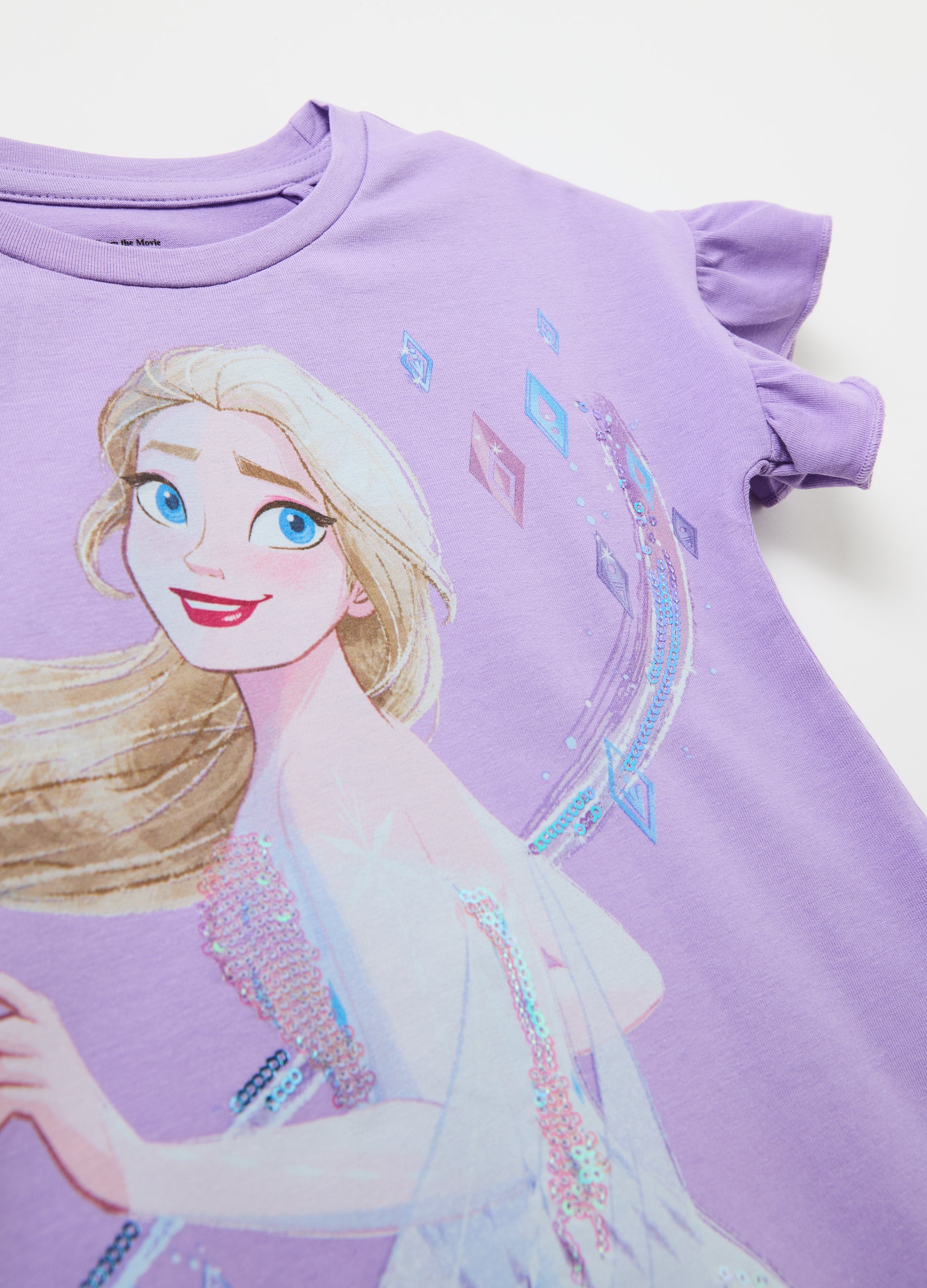 T-Shirt With Sequins And Elsa Print