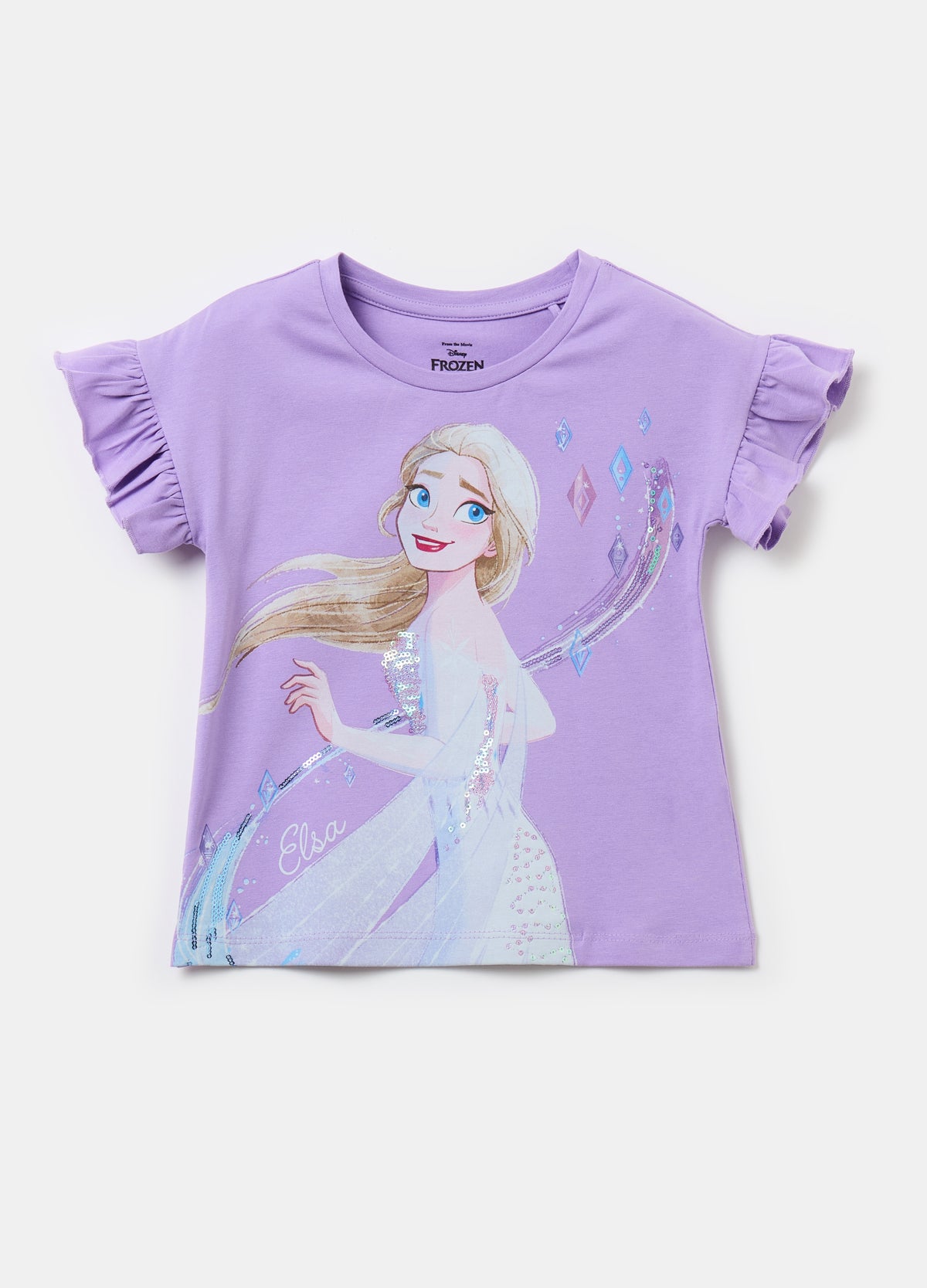 T-Shirt With Sequins And Elsa Print