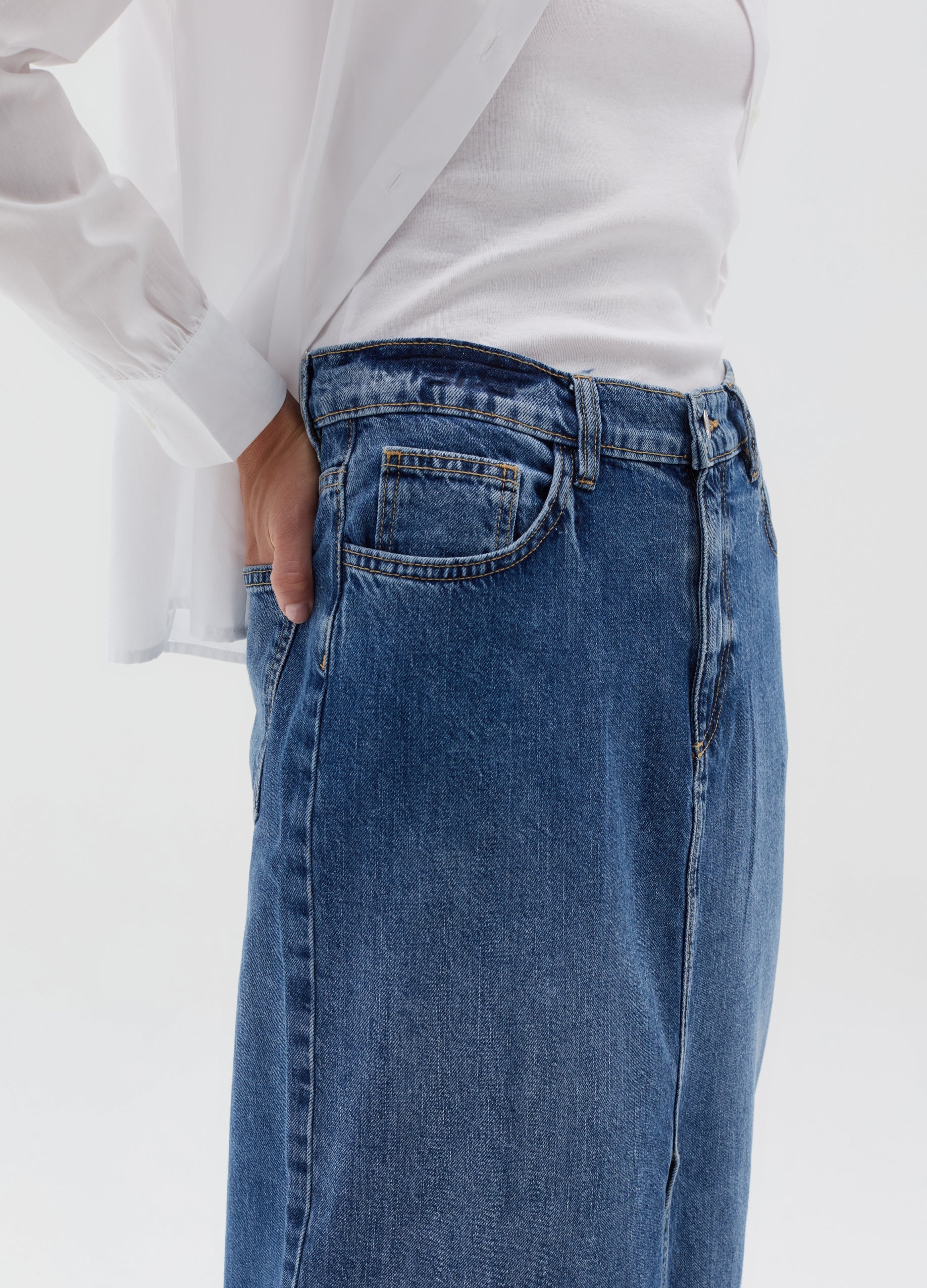 Midi Pencil Skirt In Denim