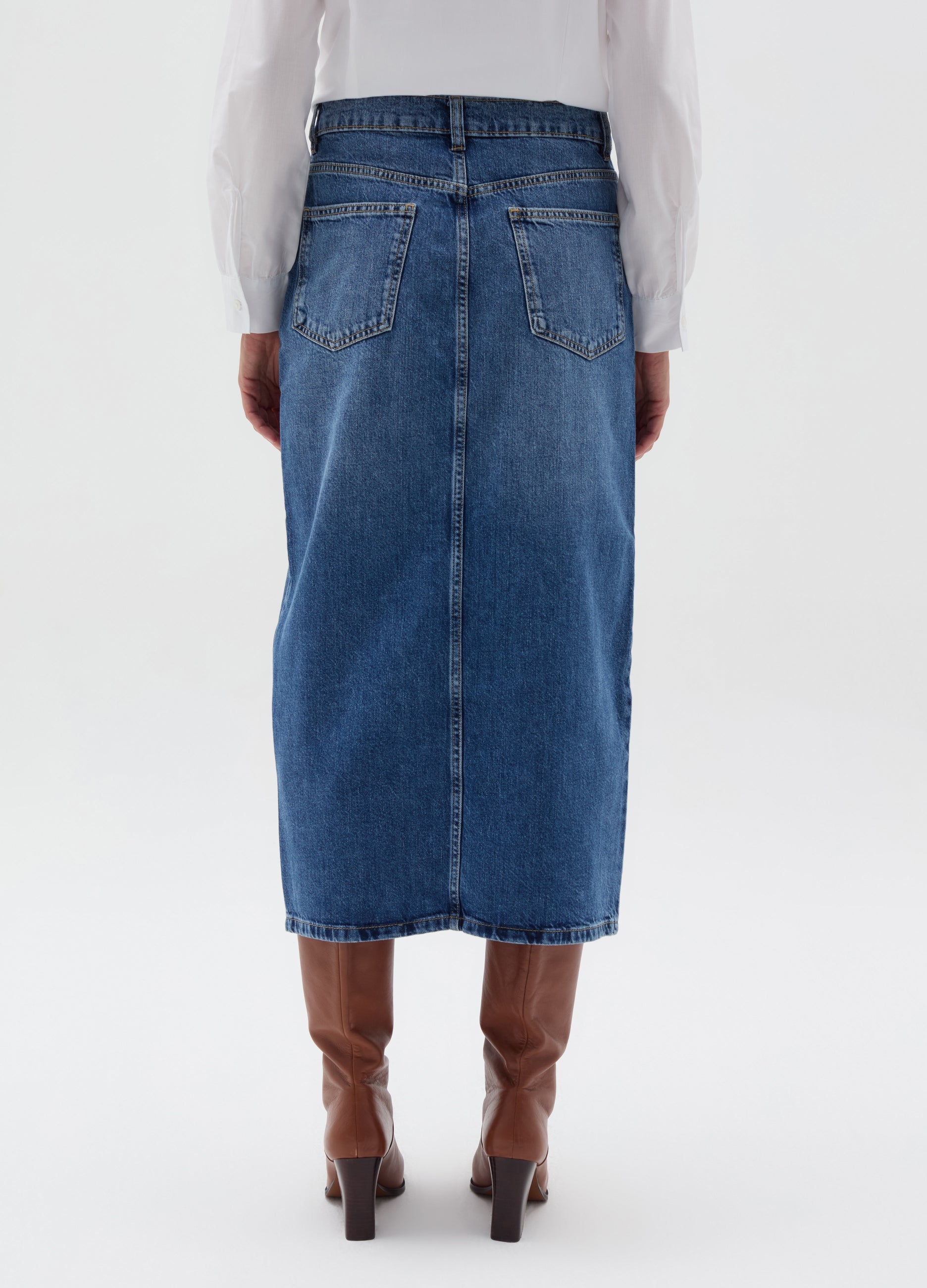 Midi Pencil Skirt In Denim