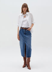 Midi Pencil Skirt In Denim