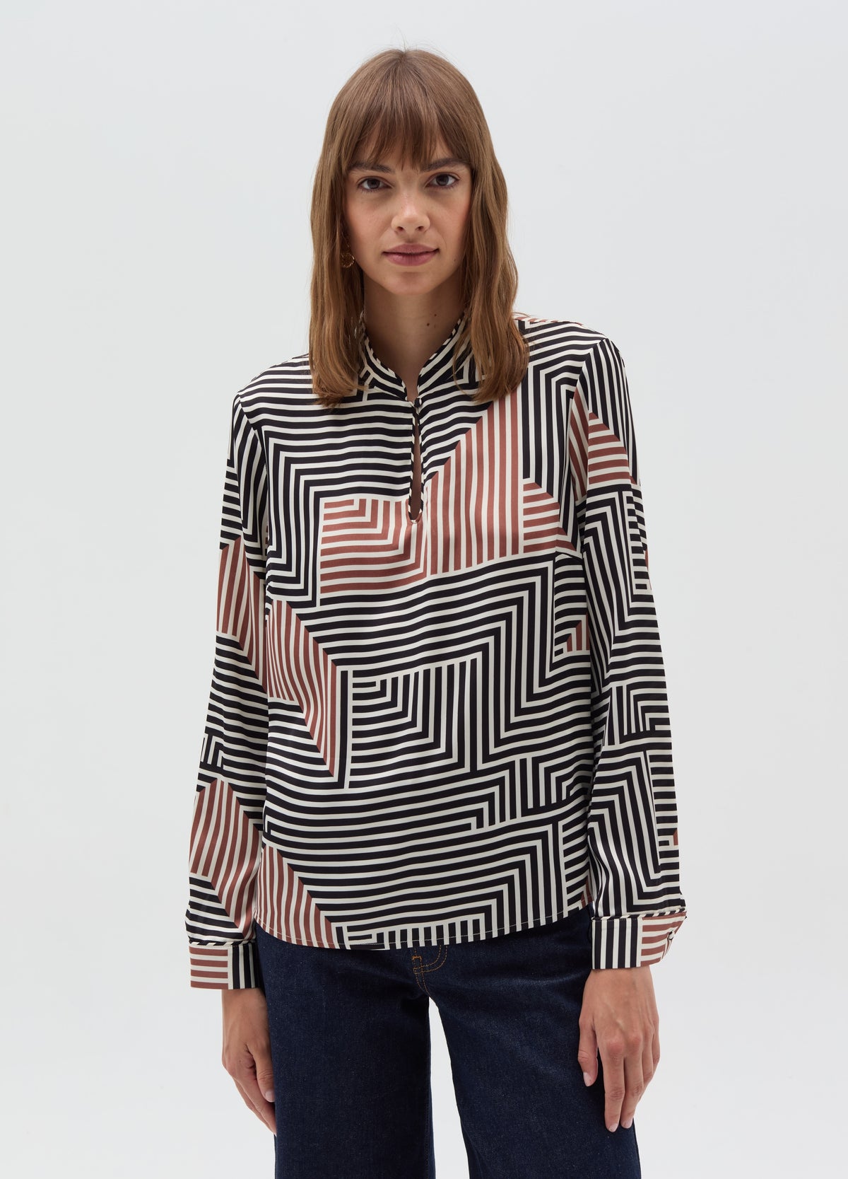 Ovs Satin Blouse With Print And Button