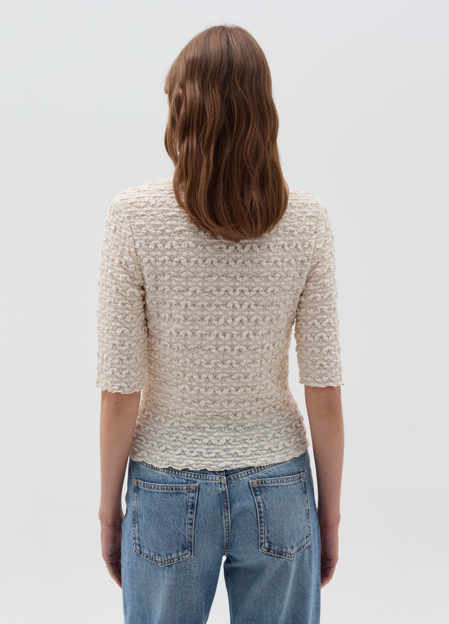 Pointelle T-Shirt With Raised Design