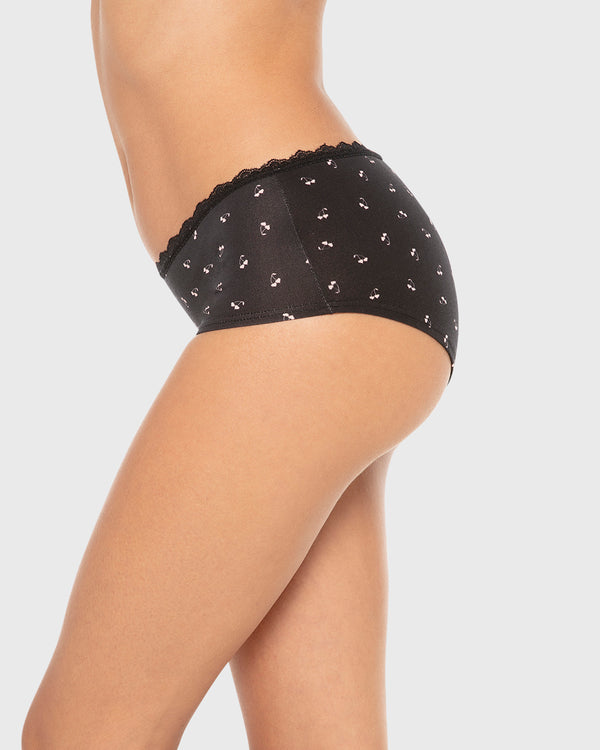Isla & Evie Printed Cotton Boyshort Panty Black Cherry / S