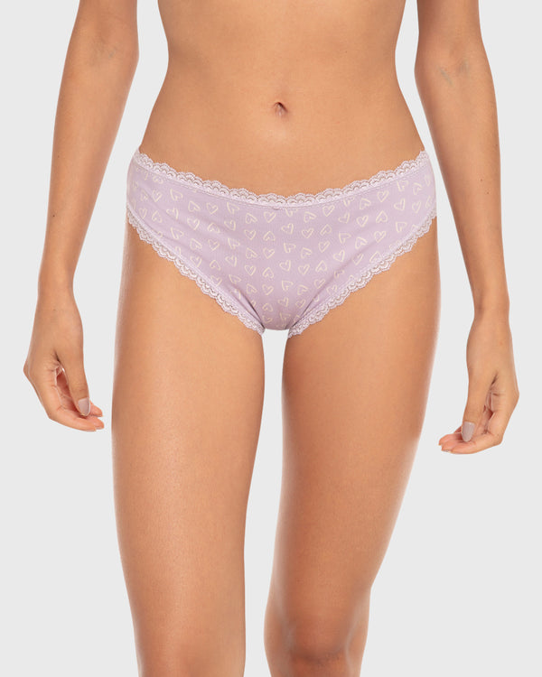 Isla & Evie Printed Cotton Bikini Panty Lilac Heart Outline / S
