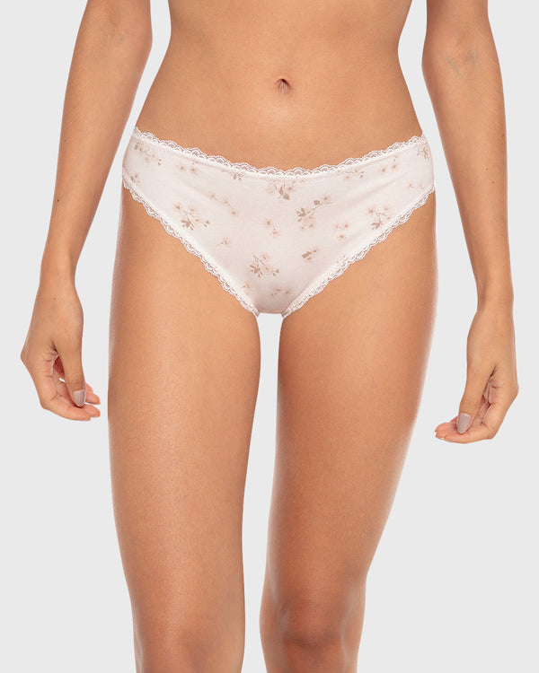 Isla & Evie Printed Cotton Bikini Panty Pink Cherry Blossom / S