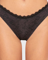 Isla & Evie Printed Microfiber Thong Panty Black Lace / S