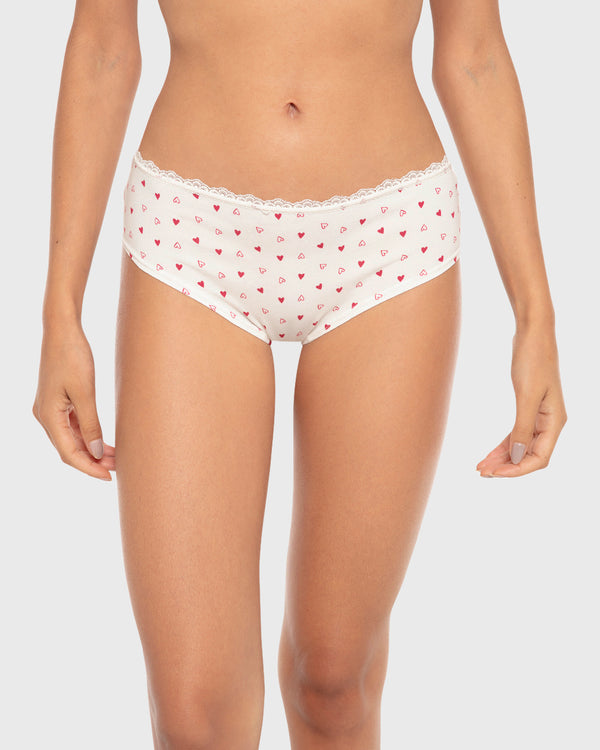 Isla & Evie Printed Cotton Hipster Panty Cream Mini Heart / S