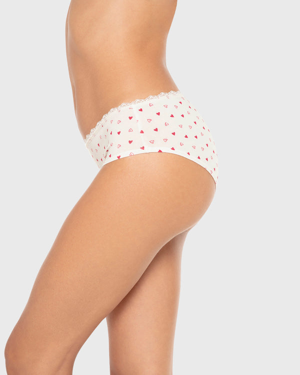 Isla & Evie Printed Cotton Hipster Panty Cream Mini Heart / S