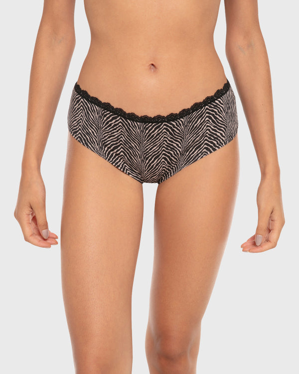 Isla & Evie Printed Cotton Hipster Panty Black Taupe Zebra / S