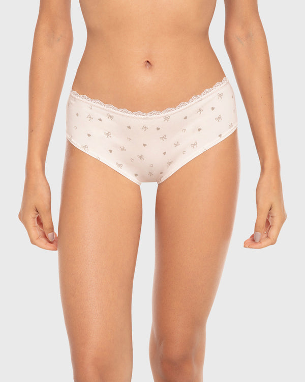 Isla & Evie Printed Cotton Hipster Panty Pink Bow Heart / S