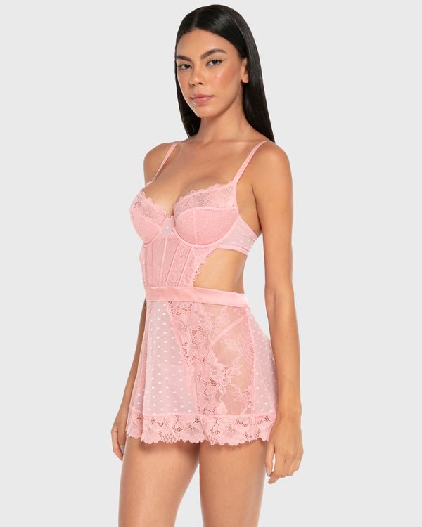 Isla & Evie Lace Cupped Babydoll Set Vintage Rose / S