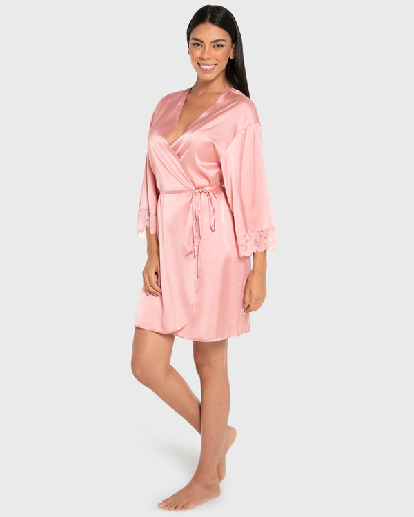 Isla & Evie Satin Robe Vintage Rose / S