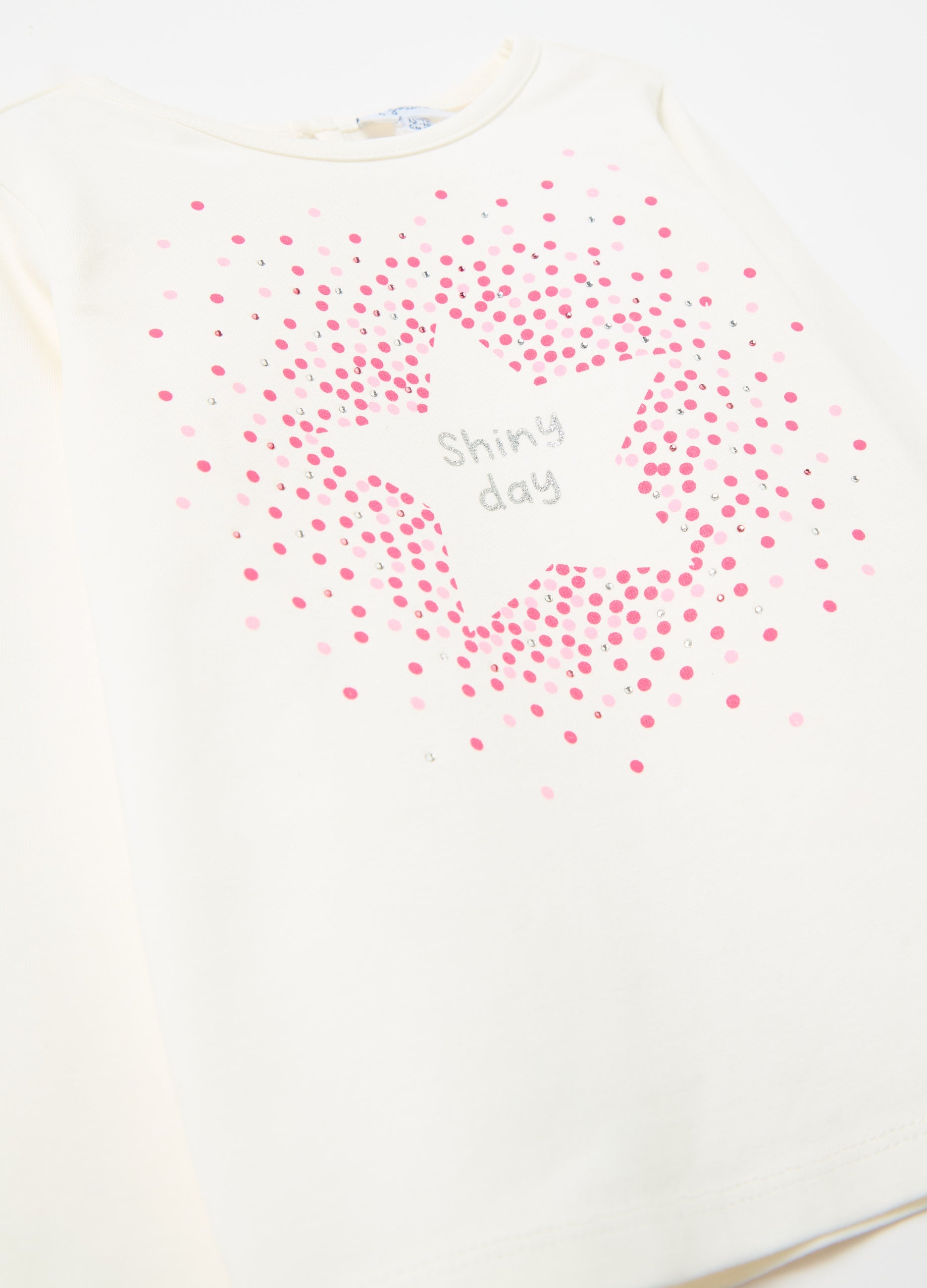 Long-Sleeved T-Shirt With Diamantés And Print