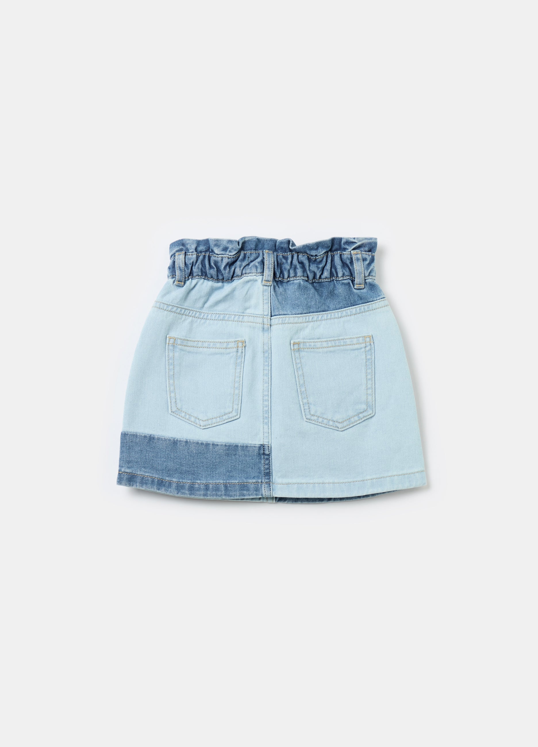 Short Paper-Bag Shirt In Patchwork Denim