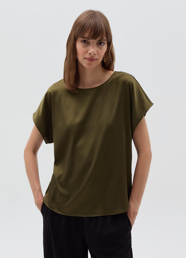 Ovs Satin Blouse With Kimono Sleeves