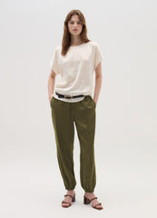 Pull-On Trousers With Raised Stitching