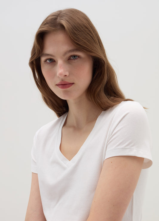 Solid Colour T-Shirt With V Neck
