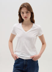 Solid Colour T-Shirt With V Neck