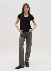 Solid Colour T-Shirt With V Neck