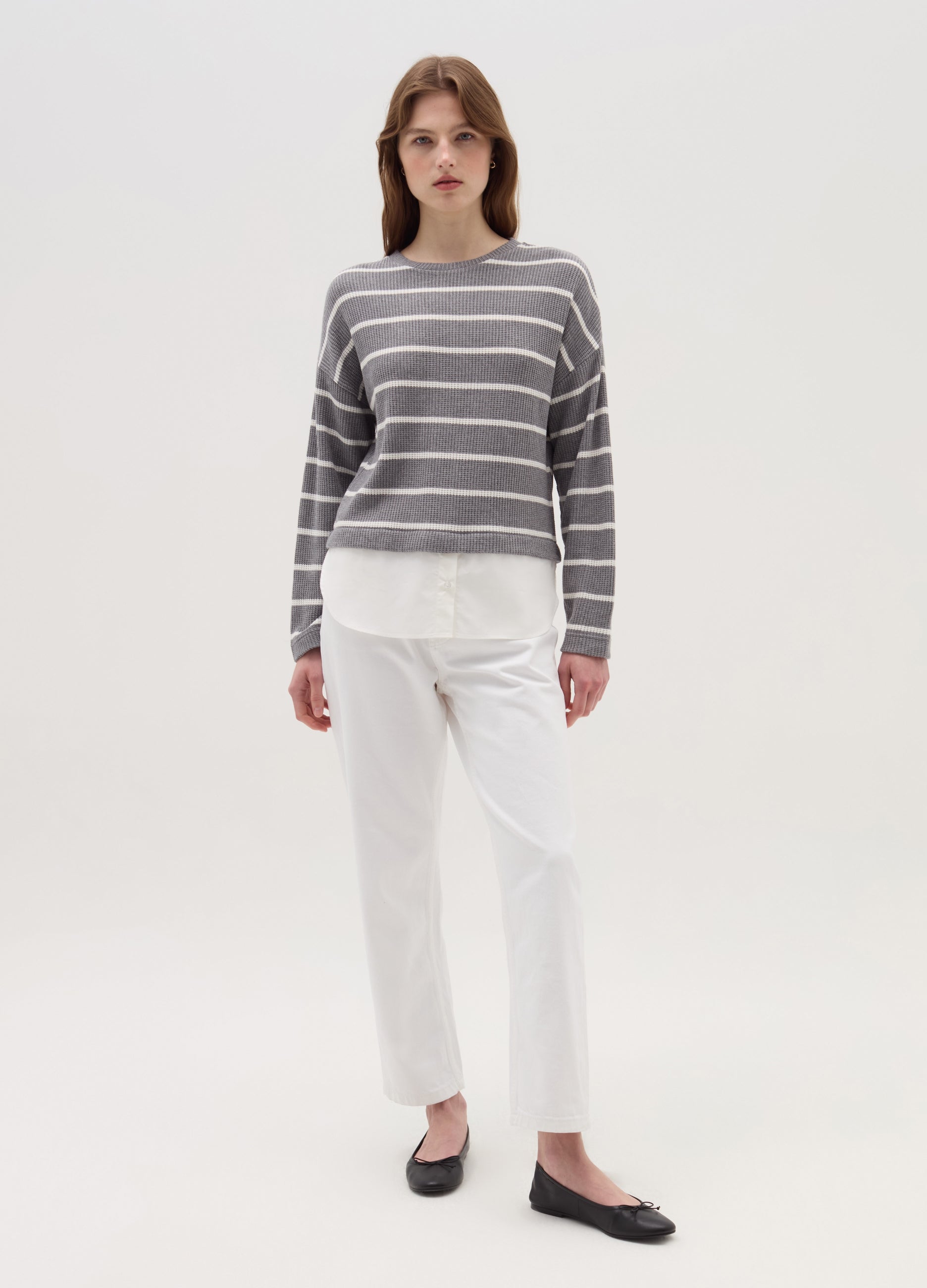 Long-Sleeved T-Shirt With Micro Waffle Weave