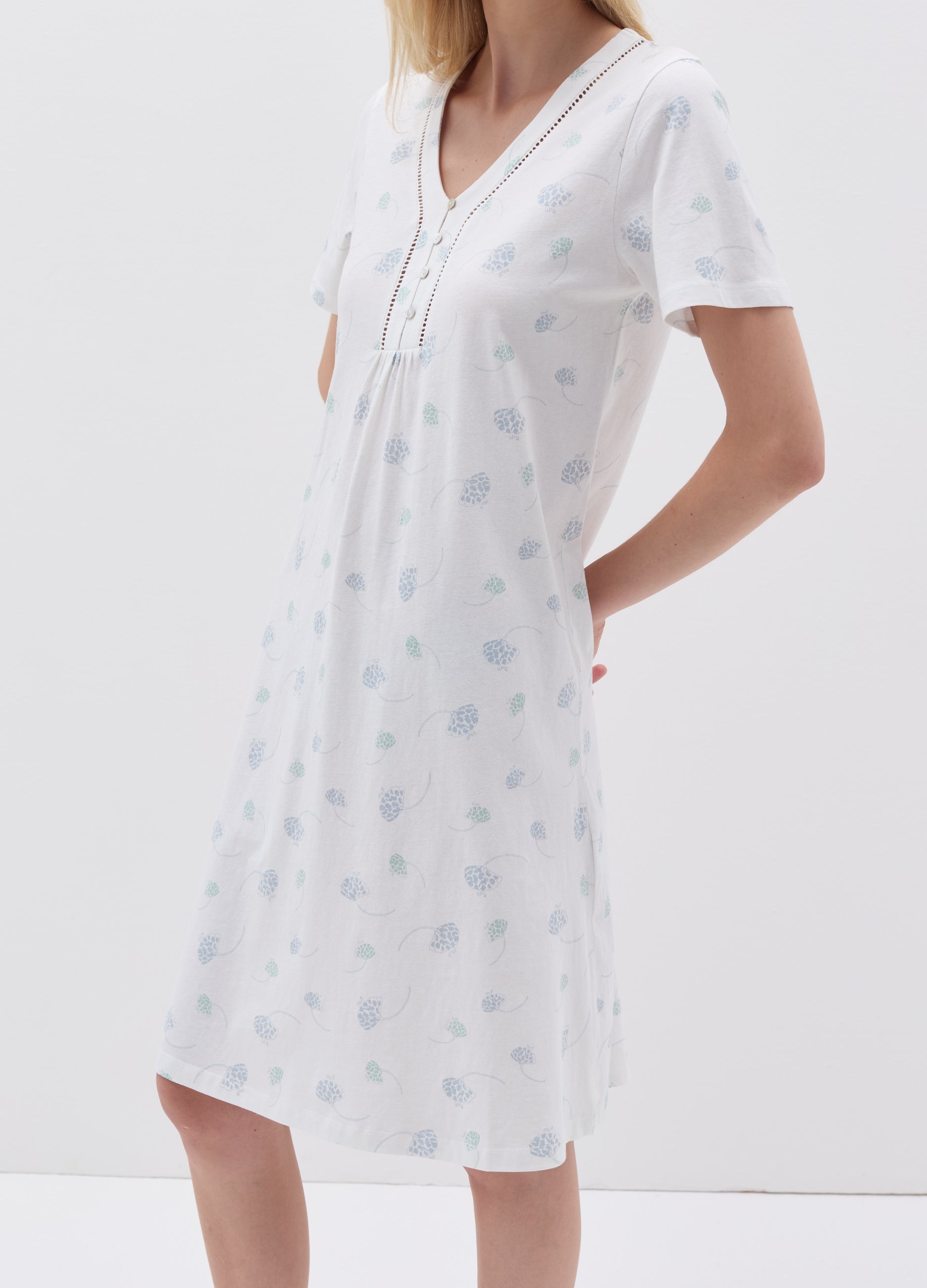 Nightdress With V Neck And Buttons