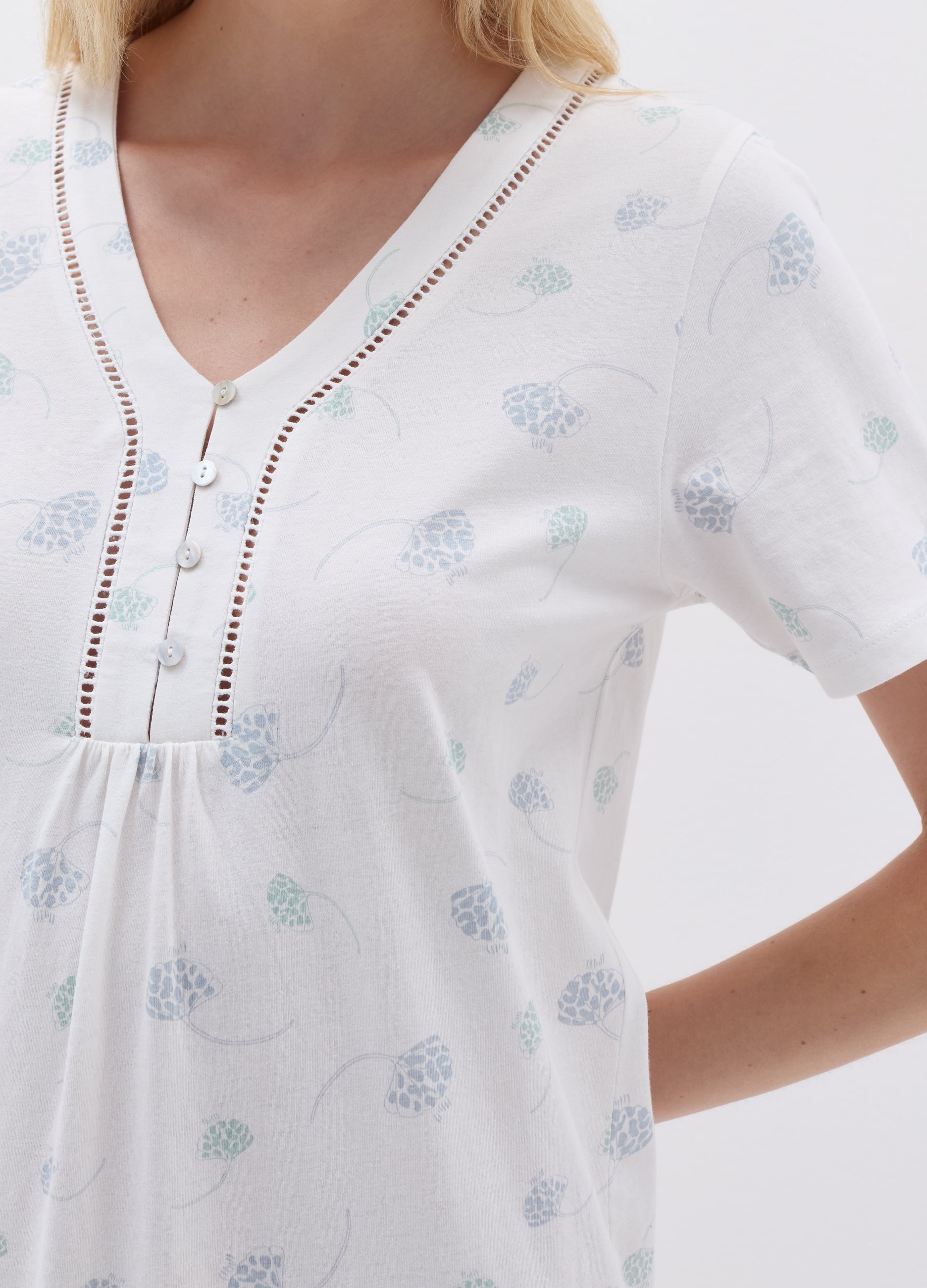 Nightdress With V Neck And Buttons