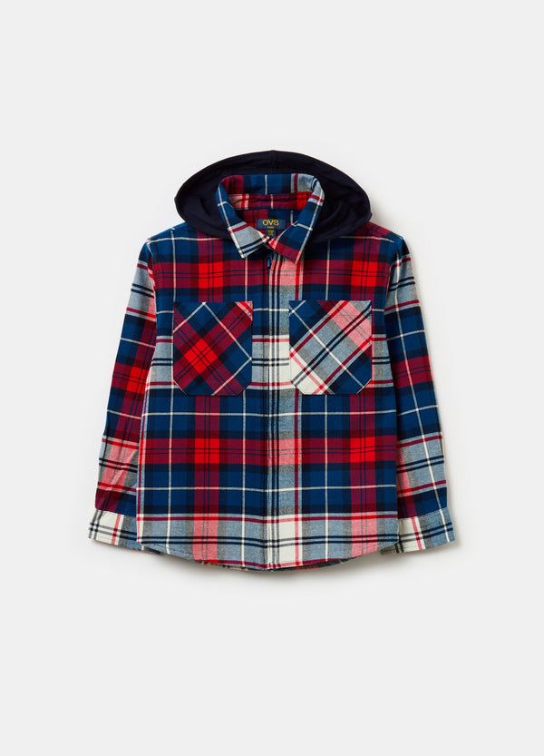 Ovs Check Shacket With Hood In Fleece