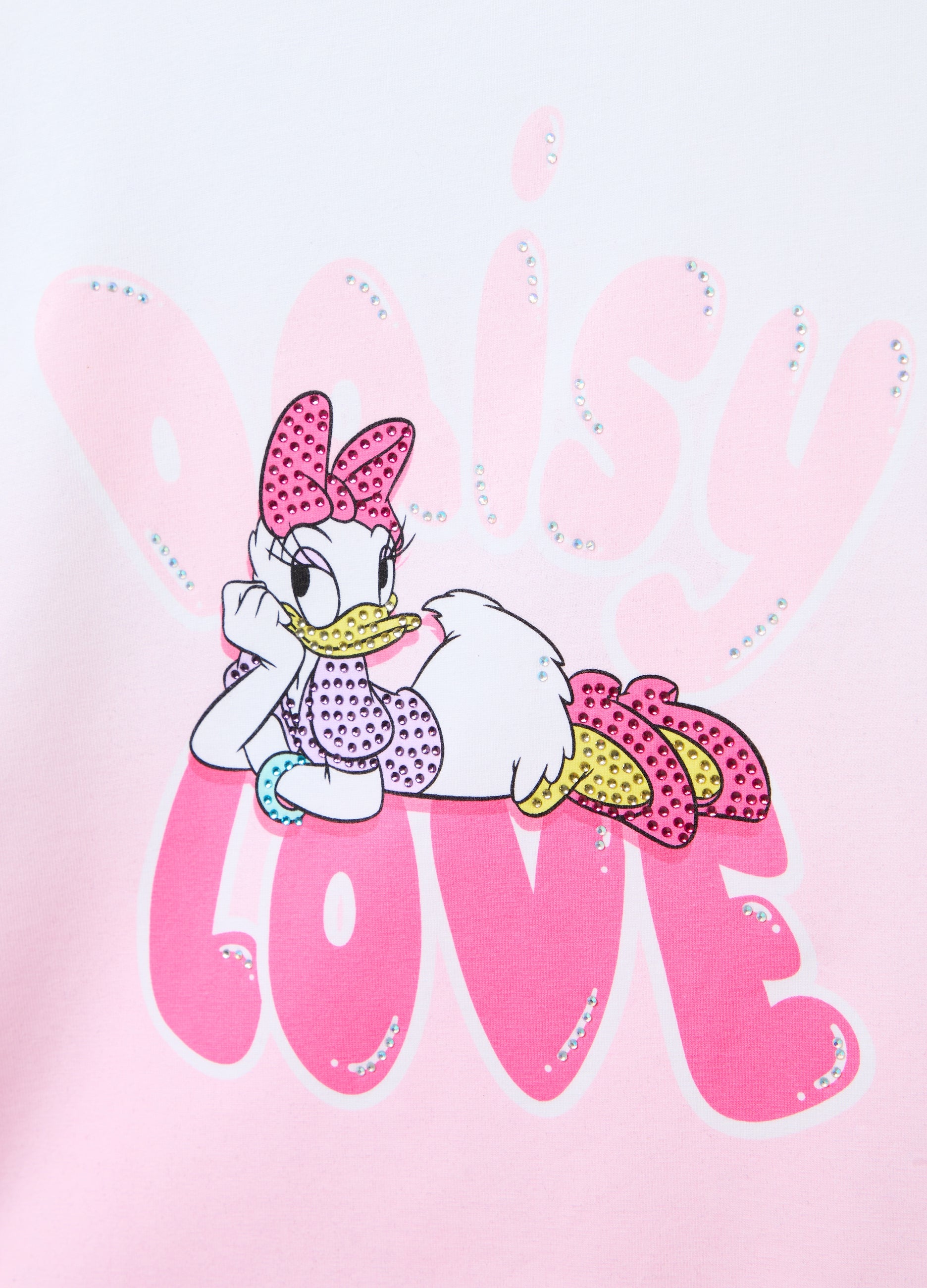 T-Shirt With Diamantés And Daisy Duck Print