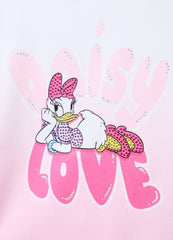 T-Shirt With Diamantés And Daisy Duck Print
