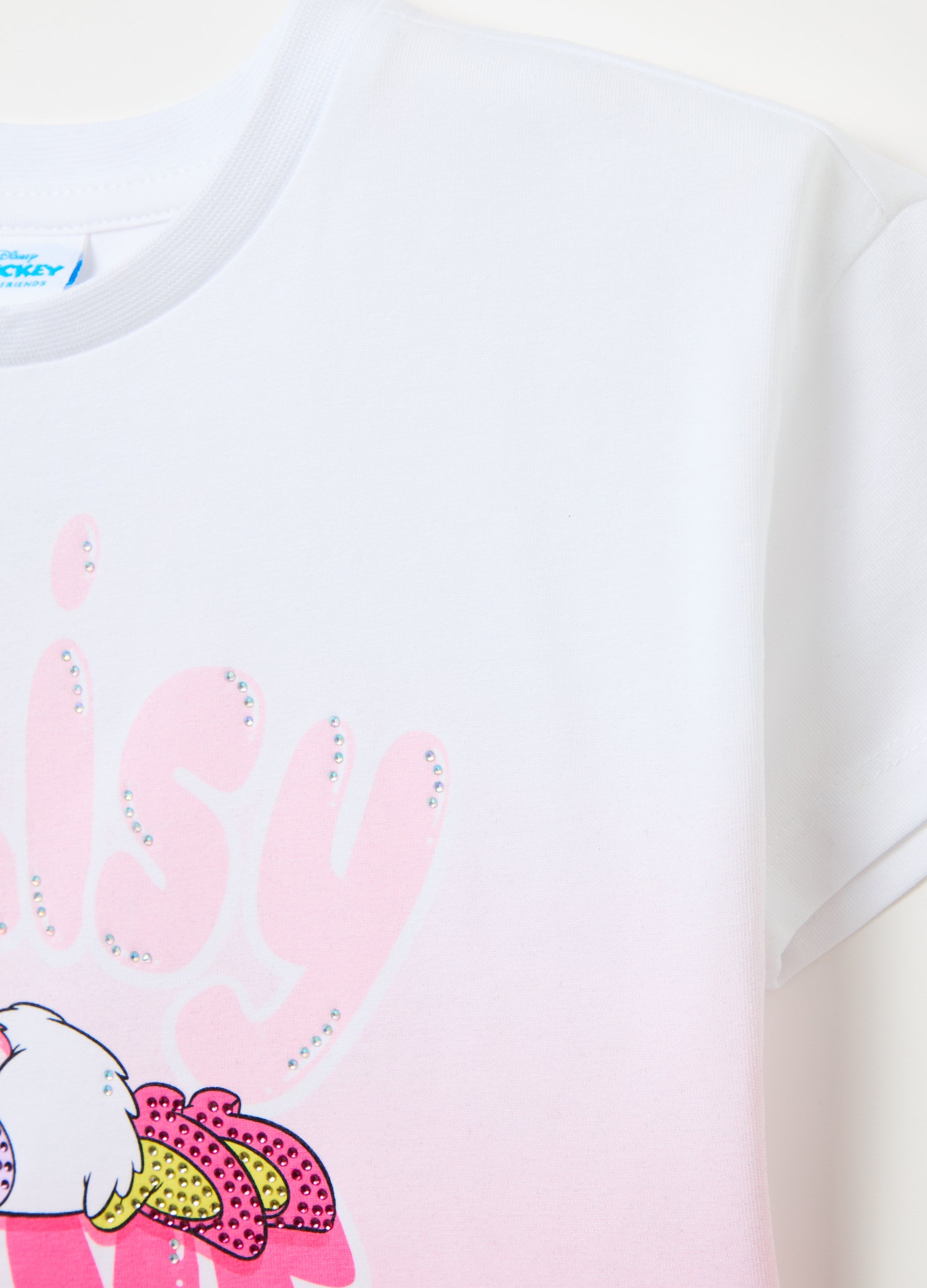 T-Shirt With Diamantés And Daisy Duck Print