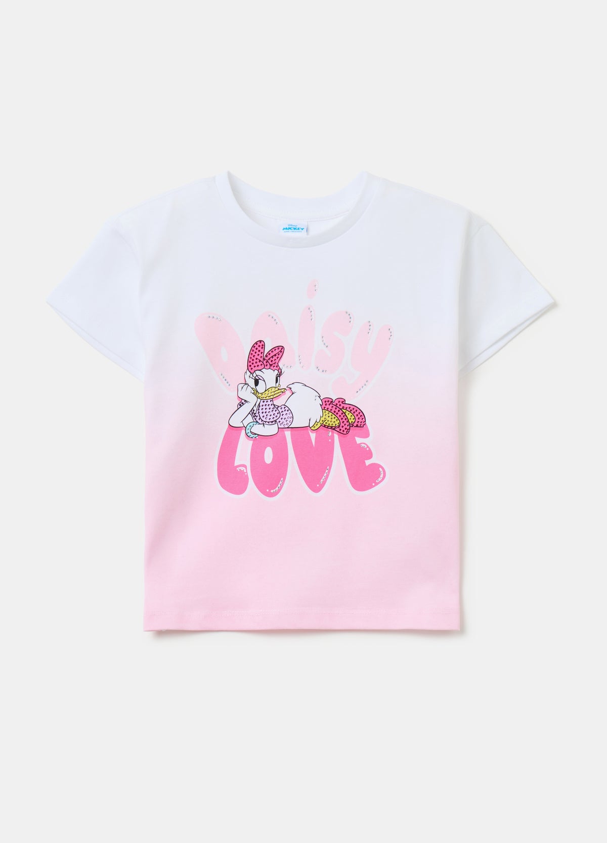 T-Shirt With Diamantés And Daisy Duck Print