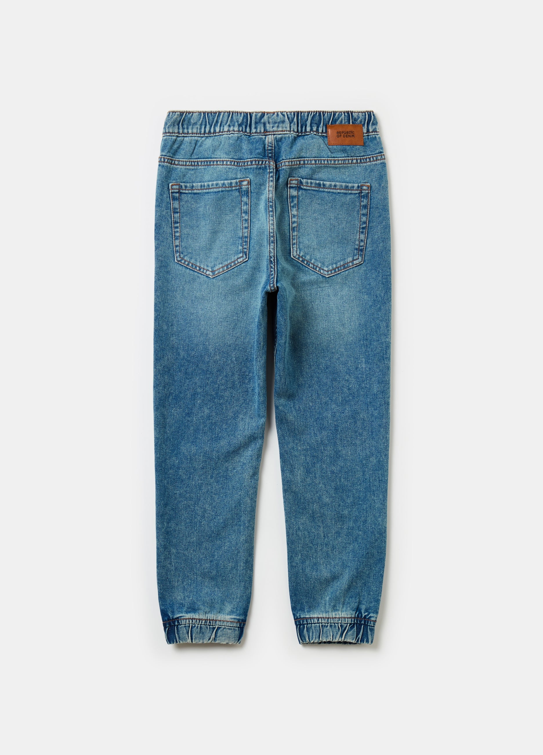 Ovs Denim Joggers With Drawstring And Abrasions