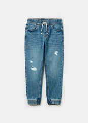 Ovs Denim Joggers With Drawstring And Abrasions