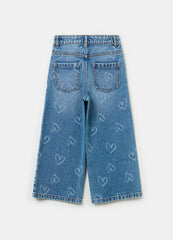 Wide-Leg Jeans With Hearts Print
