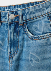 Wide-Leg Jeans With Hearts Print