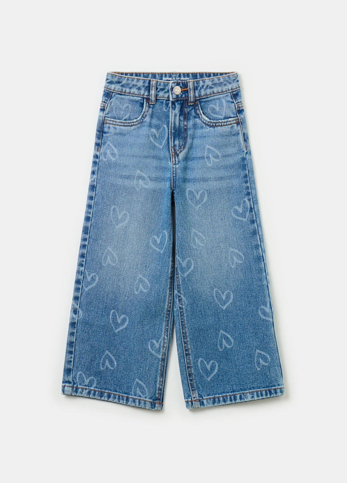 Wide-Leg Jeans With Hearts Print
