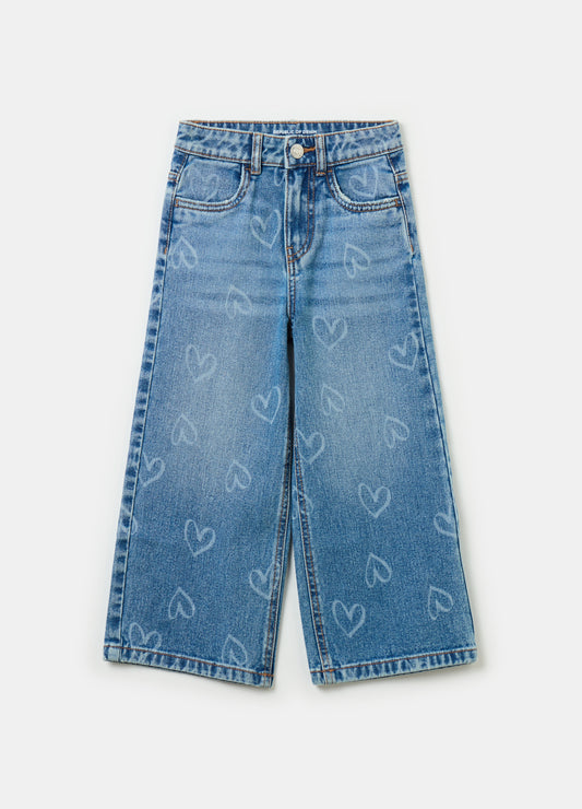 Wide-Leg Jeans With Hearts Print